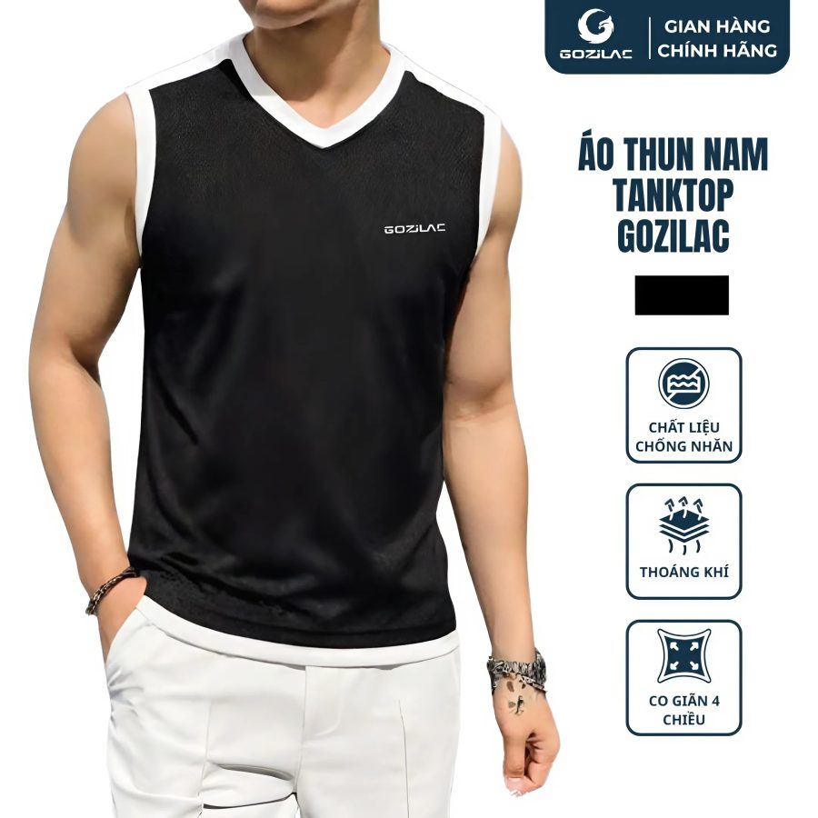 Áo thun nam Tanktop GOZILAC cổ chữ V phối viền